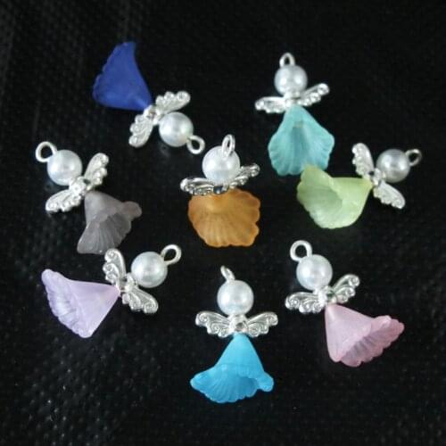 24 New Dancing Angel Charms Silver Plated Wings Mixed Pendants 14x24mm