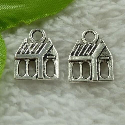 240 pieces antique silver house charms 17x13mm #3514