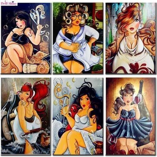 Drill Shiny Resin Diamond Painting Embroidery 5D DIY Cartoon Fashion Sexy Women 3D Cross Stitch Rhinestone Home Decoration Gift
