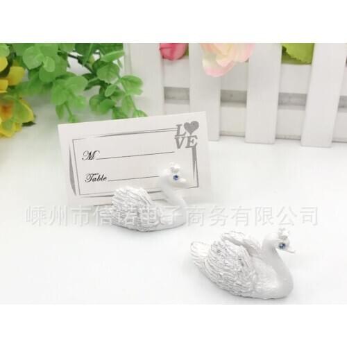 Free Shipping 10pcs/lot The White Swan With Crown Place Card Holder In Party Decoration