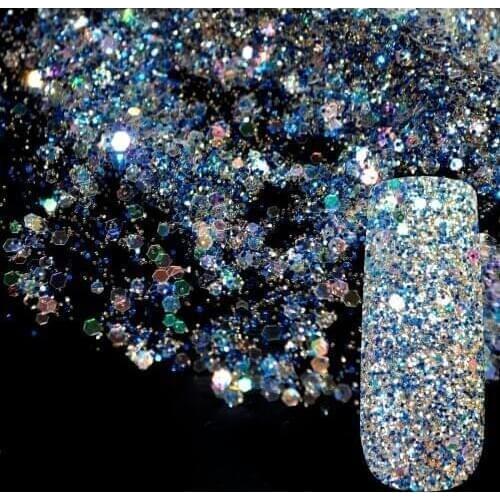Nail Art Glitter Powder Hexagonal Shiny Colorful Silver Blue Glitter Small Powder Sequins Nail Acrylic UV Decor 282