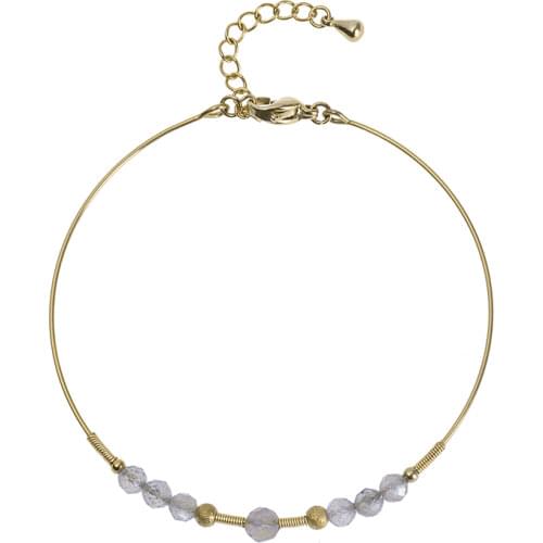 Vacuum gold plated steel wire spring hand beaded loose flash semi precious stone open stainless steel bracelet wholesale