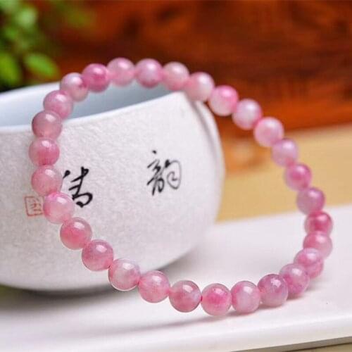 Natural Round Pink Tourmaline Beads Bracelets 6mm For Women & Girl Gift Trinket Beaded Accessories
