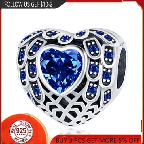 100% 925 Sterling Silver Blue Heart Of War Beads Charms Fit Original Pandora Bracelets Bangle Make DIY For Women Jewelry Gift