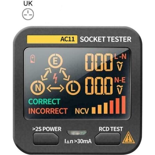 Digital Smart Socket Tester UK Plug Smart Voltage Socket Detector Ground Zero Line Phase Check Screen Display Leakage Tester