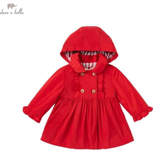 DBS18464 dave bella autumn baby girls fashion solid ruched pockets removable hooded coat children tops infant toddler outerwear