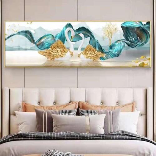 Bedroom Bedside Decorative Painting Light Luxury Nordic Swan Warm Living Room Mural Banner Crystal Porcelain Print