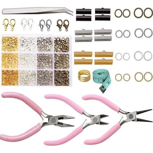 DIY Box Accessories Combine with Decorative Tools Jewelry Making Starter Kit Set With Jump Rings Metal Lobster Jewelry Pliers