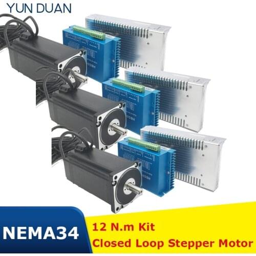 3PCS XYZ 12Nm Nema 34 86MM AC DC DSP Closed Loop Stepper Motor Driver 400W 60V Power Supply Hybird Encoder Easy Step Servo Kits