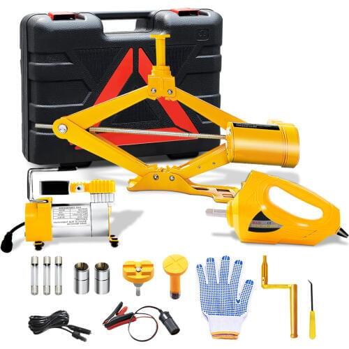 E-HEELP 12V 3 in 1 Car Electric Jack Lifting Set Built-in Flash LED Light With Impact Wrench & Air Pump Eletric Car Jacks A02
