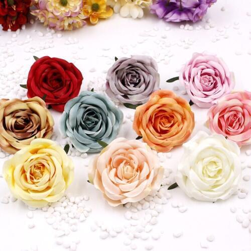 Hot sale 10pcs/lot 7CM Simulation Rose Flowers Heads Brooch wedding DIY tracery wall collage decorative artificial flowers HD006