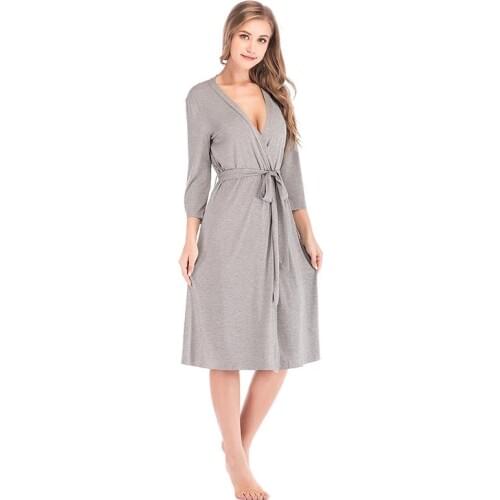 AECU Autumn Winter Women Cotton Modal Maternity Pregnancy Labor Robe Delivery Nursing Pajama Nightgown Breastfeeding S-XXL