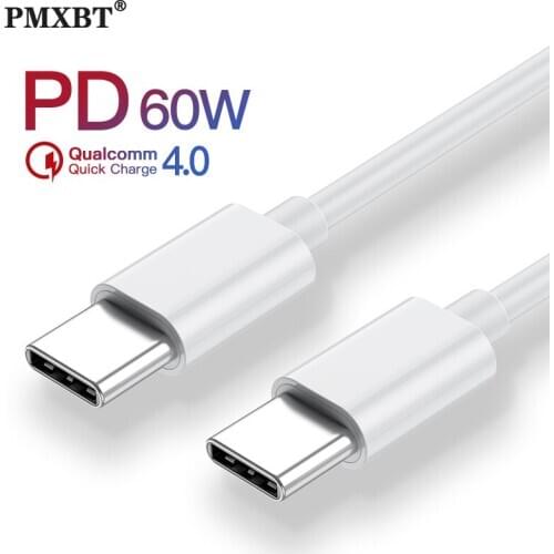 USB Type C to USB Type C Cable For Samsung Galaxy S20 S10 S9 60W PD QC 4.0 Quick Charge USB-C Cable For Xiaomi Redmi Note 7 Pro