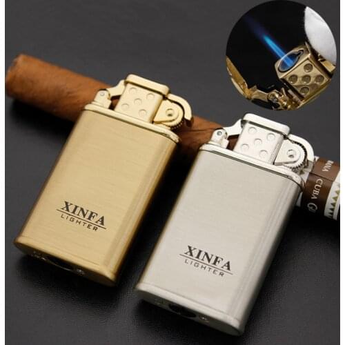 Creative turbo torch Flame windproof gas Cigarette lighter Direct jet blue flame grinding wheel Metal butane inflatable igniter