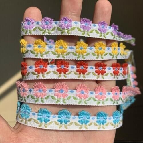 ZERZEEMOOY 5/8 INCH 15mm 3yard/pack 5 Colored Stereoscopic Flowers Handmade Jacquard Ribbon Lace MJZD19120612