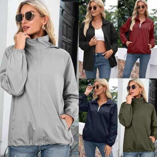 Autumn Winter Windbreaker Jackets Women Waterproof Windproof Hooded Zipper Outdoor Casual Sports Jacket Lightweight Hiking Coat