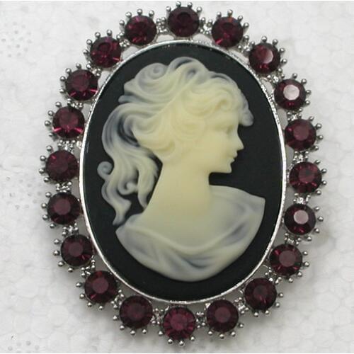 Fashion Purple Rhinestone brooch Pendant Portrait Cameo Pin brooches Wedding party prom jewelry C619 D