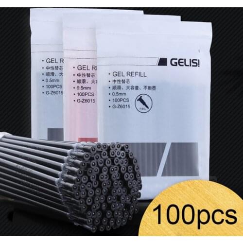 100pcs 0.5mm Black/Red/Blue Ink Gel Pen Refill Set School Stationery Gift Supplies Office Signature Rods Writing Accessories