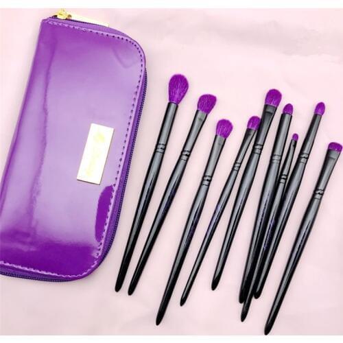 9Pcs Professional Eye Makeup Brushes Set Purple Natural Goat Hair Eyeshadow Eyebrow Liner Nose Highlight Blending Contour Brush