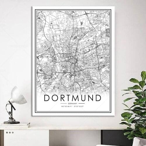 World City Map DORTMUND Wall Art Black And White Posters Prints Canvas Painting Picture For Living Room Decor framed