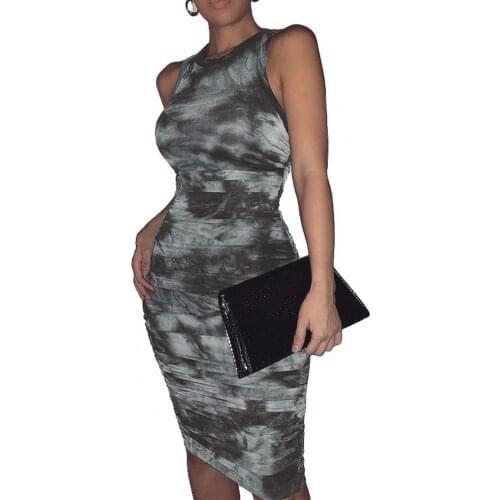 2021 New Summer Women Dress Sexy Tie-dye O-neck Halter Plus Size Bodycon Sleeveless Banquet Dresses Party