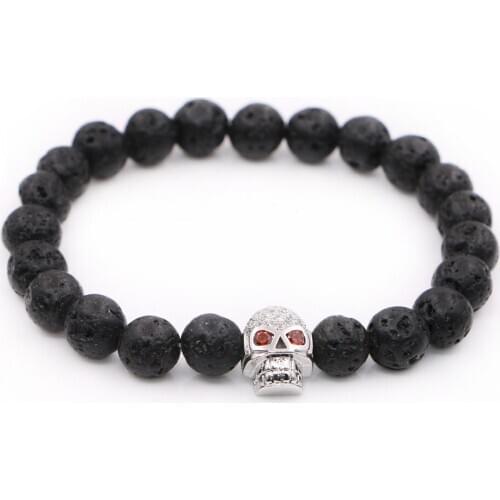 Mestylish New Arrival Diy Trendy Skull Charm Bracelets For Men Black CZ Northskull Men Bracelets Lava Stone Jewelry Gift
