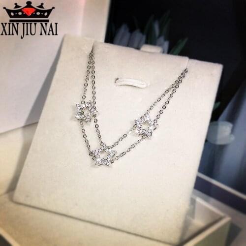 New hot sale INS simple wind full diamond zircon five-pointed star pendant female clavicle necklace women jewelry