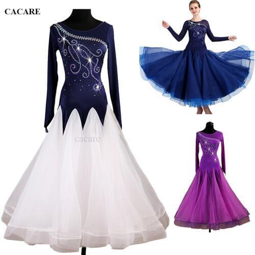 Ballroom Dress Customized Dance Competition Dresses Standard Dance Dresses Waltz Rhinestones D0442 Sheer Hem Mesh Sleeve