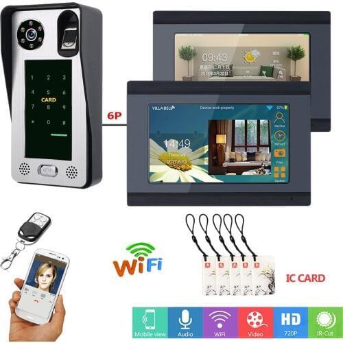 MAOTEWANG 7 inch Wired Wifi Fingerprint IC Card Video Door Phone Doorbell Intercom System with Door Access Control System