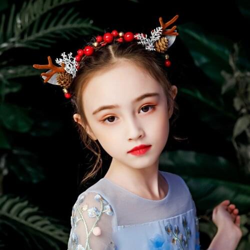 Christmas Headdress Children Antler Pine Nuts Hairband Girl Forest Elk Red Cute Headband