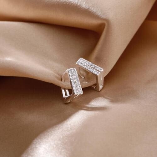 925 Sterling Silver Double Row Crystal Stud Earrings For Women Girls Wedding Party Jewelry Pendientes Brincos eh313