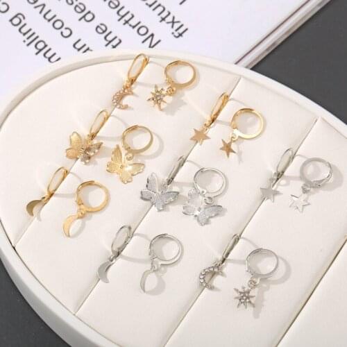 8 Pairs Small Butterfly Star Hoop Earrings Moon Star Huggie Hoop Earrings Women F3MD