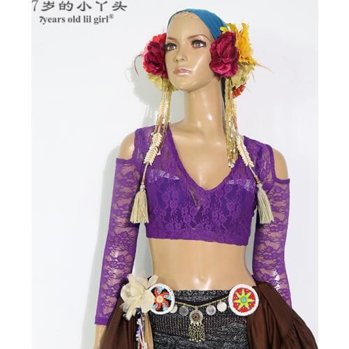 Belly Dance Top Ats Tribal Lace Choli Drop Long Sleeve Womens Costume BNN01 05