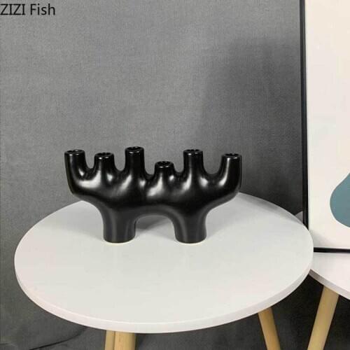 Creative Ceramic Geometric Vase Pure Color Flower Arrangement Desktop Living Room Decoration Irregular Flower Vases Modern Decor