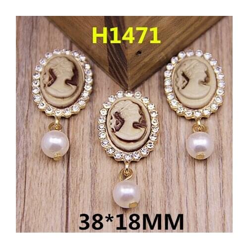 Newest Resin Beauty Head Cabochon Decorated Rhinestone Pearl Jewelry Button Charms Gold Tone Plated Alloy Metal Diy Bow Charm