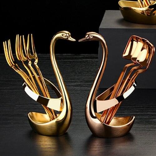 Fruit fork zinc alloy swan base cake moon cake fork dessert fork swan combination kitchen chopsticks spoon storage rack