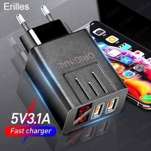 45W Mobile Phone Charger QC 3.0 USB Charger LEDdigital display For Xiaomi Quick Charge Portable Phone Fast Charging Adapter Plug