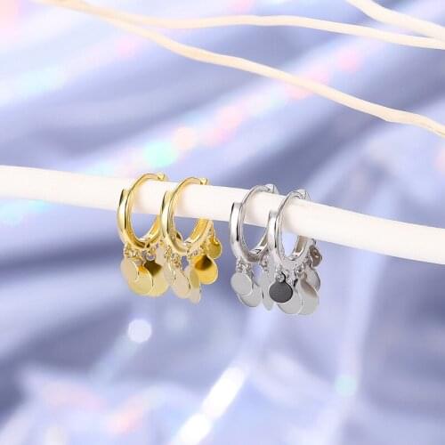 Women Fashion Round Disc Tassel Earring Simple Japanese Style Small Ear Buckle White Gold-plated Copper Earrings Fashion Jewelry