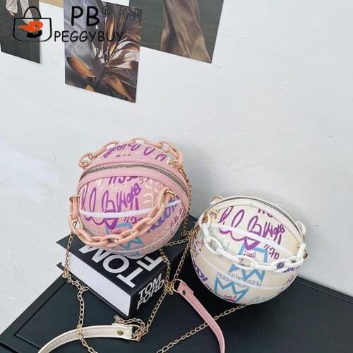 Women Graffiti Chain Bags Basketball Shoulder Fashion Ladies PU Leather Handbags Fashion Mini Shoulder Bags for Women