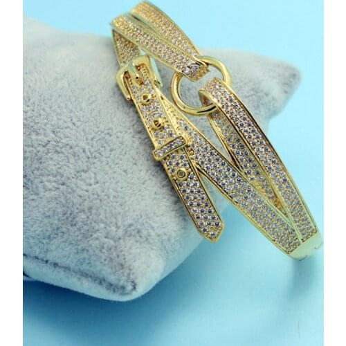 Zlxgirl Luxury Brand Classic Women Pave zircon copper Gold Bangles Fashion Women Wedding Bracelets Bangle Anniversary Jewelry