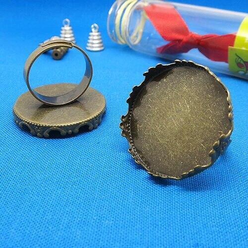 10pcs 15/20/25mm Antique Bronze Adjustable Ring Blank Base Crown Cameo Settings Cabochons Tray,Vintage Rings for Diy Fitting