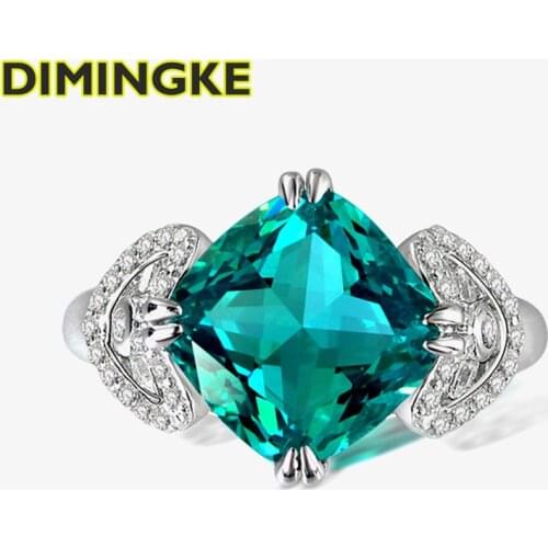 DIMINGKE10*10MM Green High Carbon Diamond Silver Ring 100%-S925 Jewelry Party Anniversary Birthday Gift