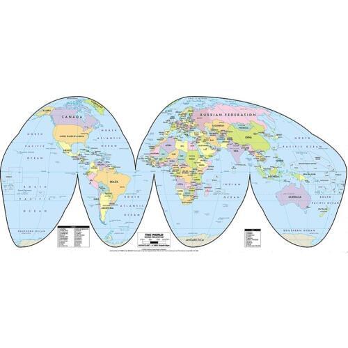 150x225cm The World Map Goode Projection Country Map With Capital Non-woven Vinyl Spray Map