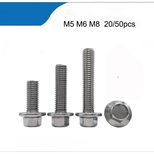 20/50pcs/Lot M5 M6 M8 tornillos Stainless Steel SS304 Hex Flange Screws Cap Washer Head Bolts Fastener vis tete creuse