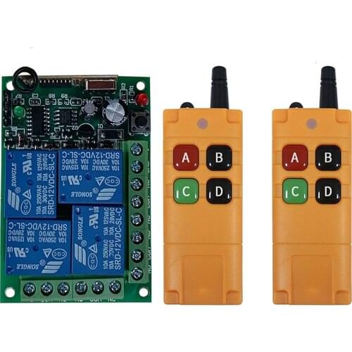 2000m DC12V 24V 4CH Wireless Remote Control Light Switch Relay Output Radio RF Transmitter+433MHz Receiver Gate Garage opener