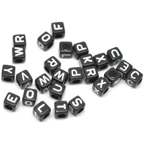 2500pcs one bag Mixed Black Alphabet /Letter Acrylic Cube Beads 6x6mm(1/4"x1/4")