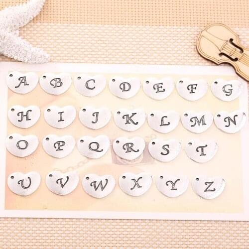 26Pcs) A-Z Love Heart Initial Letters Alphabet Pendant Charms Hand Stamped Capital Letter Charm For Bracelet Necklace DIY New