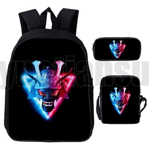 3D Print Anime Bushido Samurai Backpack Travel Schoolbags Japan Teenager Samurai Book Bag 3 Pcs/Set Cartoon Laptop Computer Bag