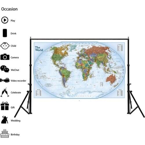 5*3ft Non-woven Map World Map with Important Cities of Various Countries Marked without National Flag for Living Room Decor