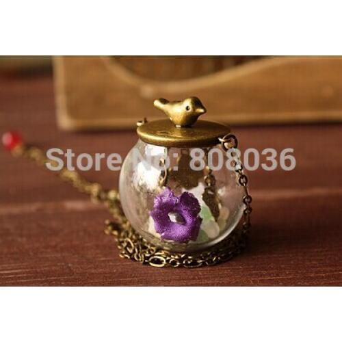 50sets/lot 25x15mm(opening) glass globe with base with bird set glass bottle glass dome cover vials pendants without chain